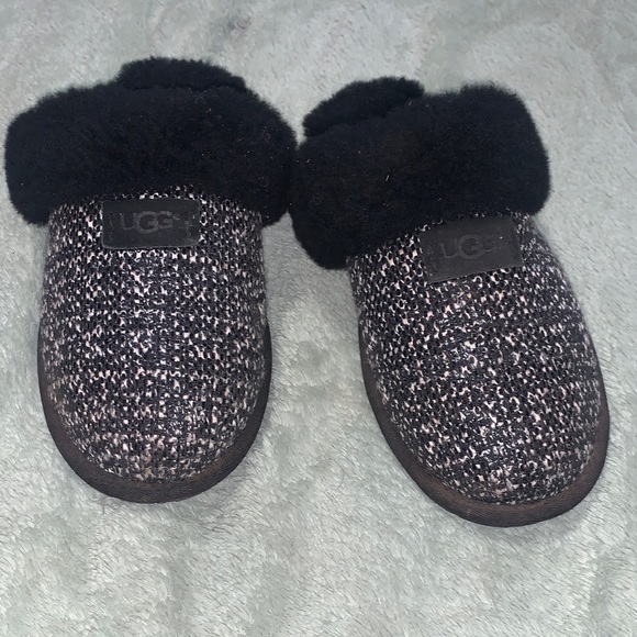 UGG Kids' Black and White Slippers - Picture 1 of 2